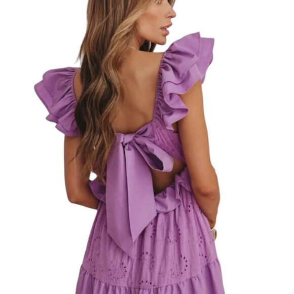VICI Eyelet Tiered Ruffle Sleeve Women's Purple Maxi Dress Small - Picture 4 of 15
